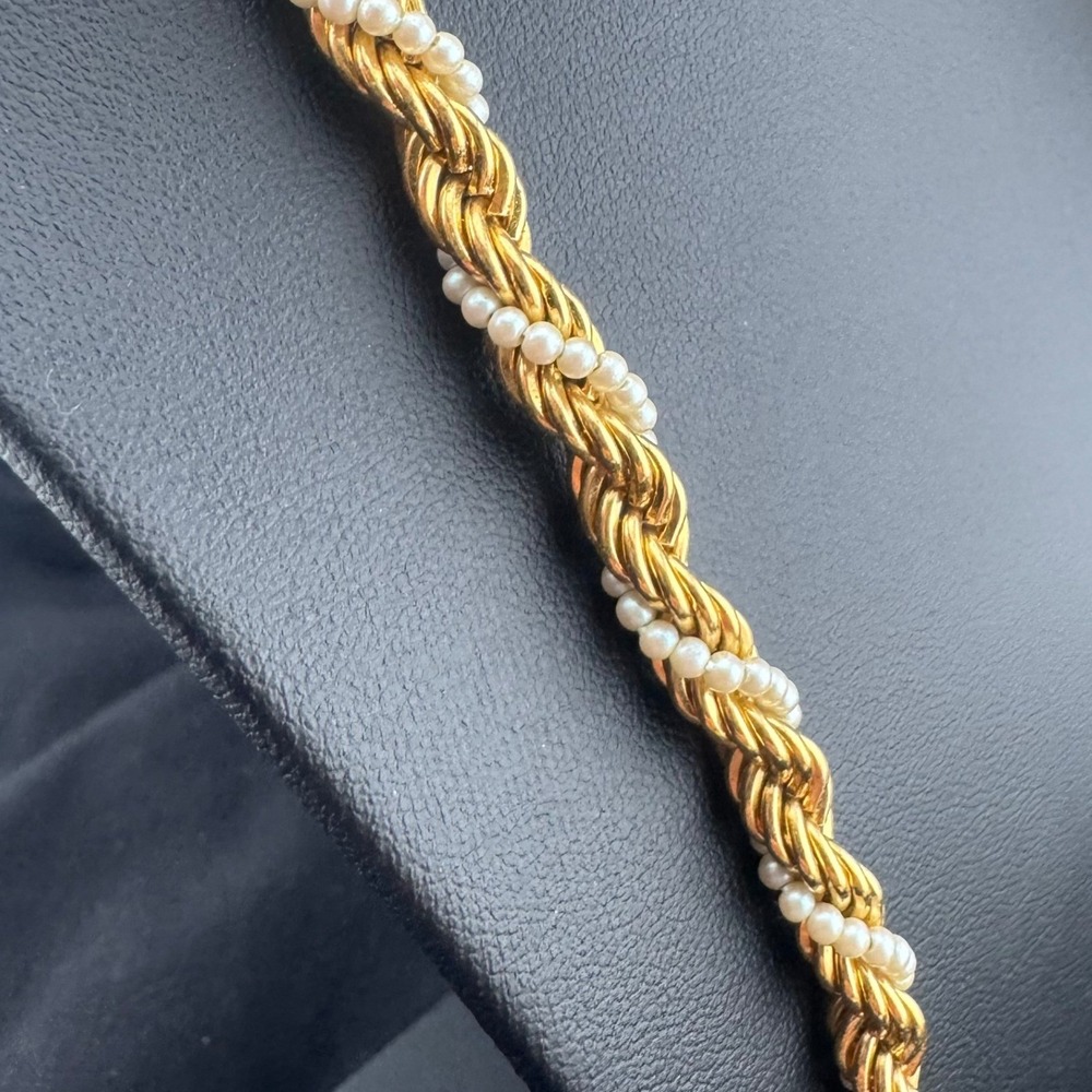 Vintage Monet Necklace Twisted Rope Chain Faux Pearl Necklace Barrel Clasp 24 in